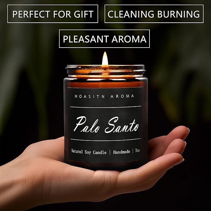 MOASITN Palo Santo Heavenly Scented Candles for Home| Organic Soy Aromatherapy candel| Handmade Long Lasting Jar Candles Gift for Women,Men as Birthday,Housewarming,Autumn,Relaxing Gifts| 7oz