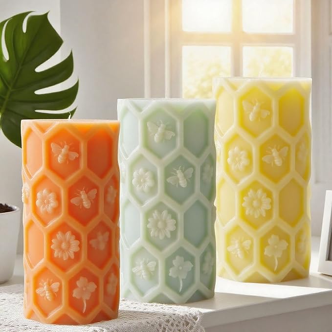 Honeycomb Cylinder Flower Succulent Peony Cylinder Candle & Resin Mold - Resin Casting Silicone Molds for Home Decor & Candle Making Wave Spiral Mold