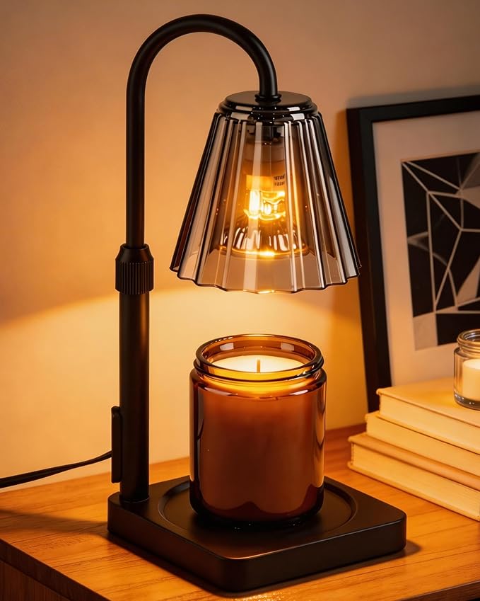 Candle Warmer Lamp with Timer & Dimmer, Birthday Gifts for Women Mothers Day, Height Adjustable Shatterproof Electric Wax Melt Warmer for Jar Candles, Modern Candle Lamp for Home Decor, With 2 Bulbs