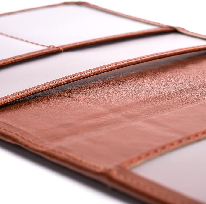 HerriaT Car Registration and Insurance Card Holder - Leather Vehicle Glove Box Automobile Documents Paperwork Wallet Case Organizer for ID, Driver's License, Key Contact Information Cards - Men&Women