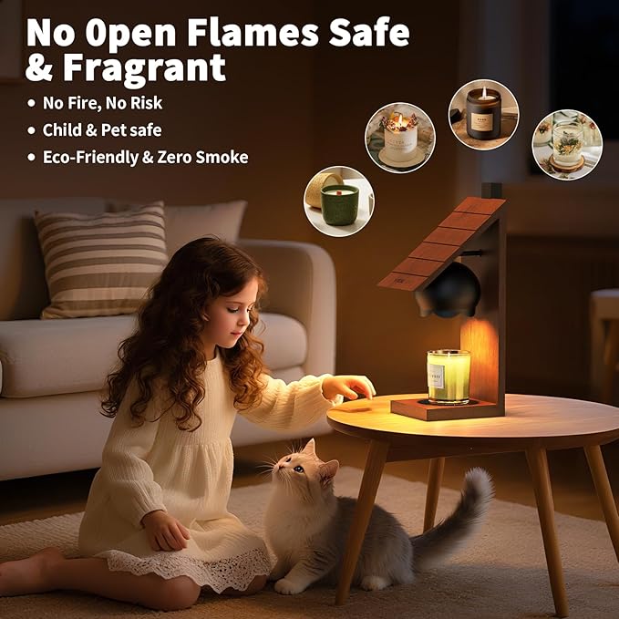 Wooden Candle Warmer Lamp - Rustic Cabin-Shaped Wax Melter with Vintage Farmhouse Charm, Wall-Mountable Flameless Candle Heater for Scented Wax, Decorative Night Light for Home, Bedroom，New home ﻿
