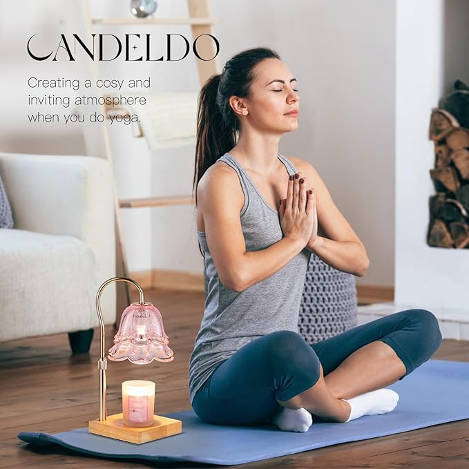 Candeldo Candle Warmer Lamp with Timer: Pink Flower Candle Warming Lamp with 2 Bulbs Height Adjustable Wax Warmer Dimmable Bedroom Mothers Day Decor Gift for Women