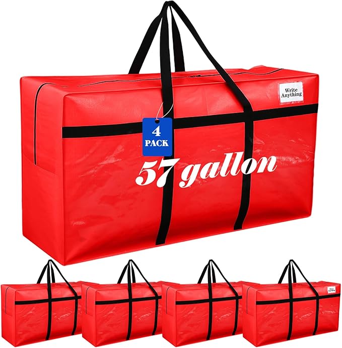 Windyun 4 Pack 57 Gallon Extra Large Moving Bags XXL Heavy Duty Storage Bag with Strong Zipper Handle Jumbo Big Tote Box Foldable for College Dorm Travel Clothes Duffle Blanket Pillow(Red)
