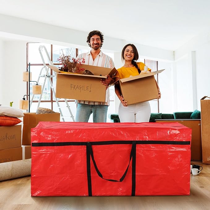 Windyun 4 Pack 155 Gallon Extra Large Moving Bags XXL Heavy Duty Storage Bag with Strong Zipper Handle Jumbo Big Tote Box Foldable for College Dorm Travel Clothes Duffle Blanket Pillow(Red)