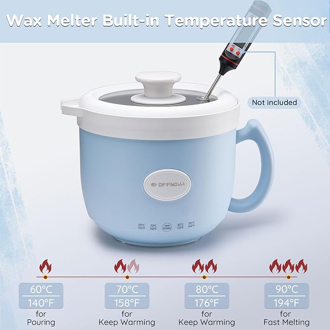 OFFNOVA Wax Melter 1.2L, 35OZ Candle Making Kit with Pouring Spout Suitable for Candle DIY Hobbyist Wax Warmer, Easy to Clean, Gift for Woman Man, Blue (Candle Melting Pot)