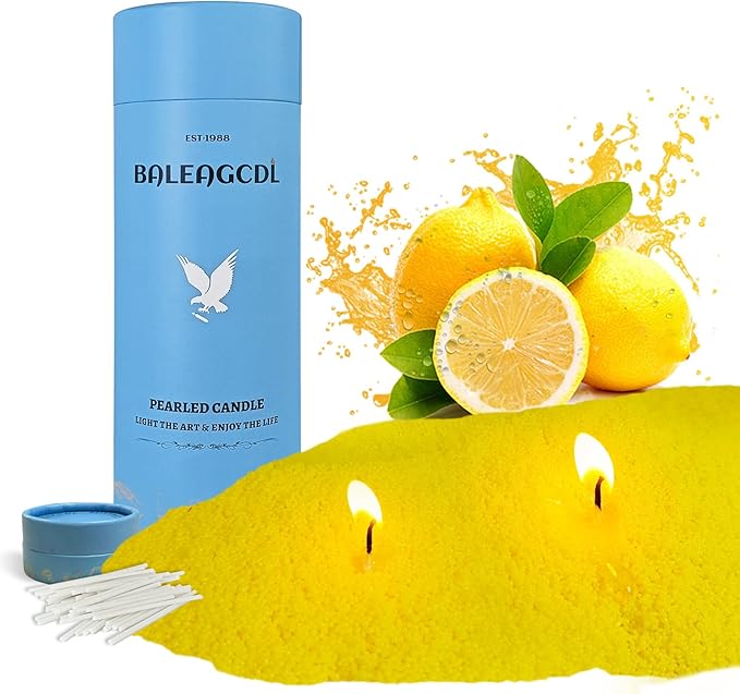 Pearled Candle 18oz(1.1lb)–MANNYCOM Yellow Lemon Scented with 30 Cotton Wicks Refillable Candles Burns up to 110 Hours Non Toxic for Handmade Wedding and Party Decorations