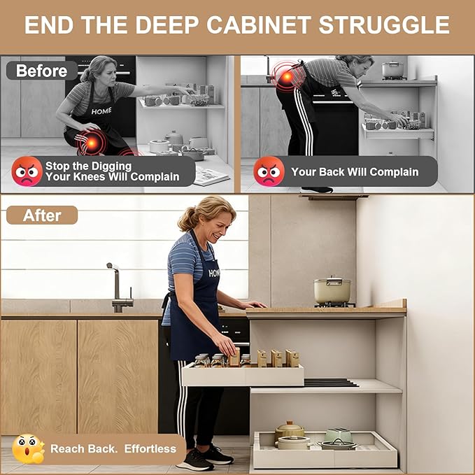 Pull out Cabinet Organizer,Expandable Width(7"-11"),Depth(17"-24"),Roll out Drawers,No Drill Adjustable Slide out Shelves for Kitchen,Pantry,for Both Lip and Lip-Free Cabinets,White(1PC)