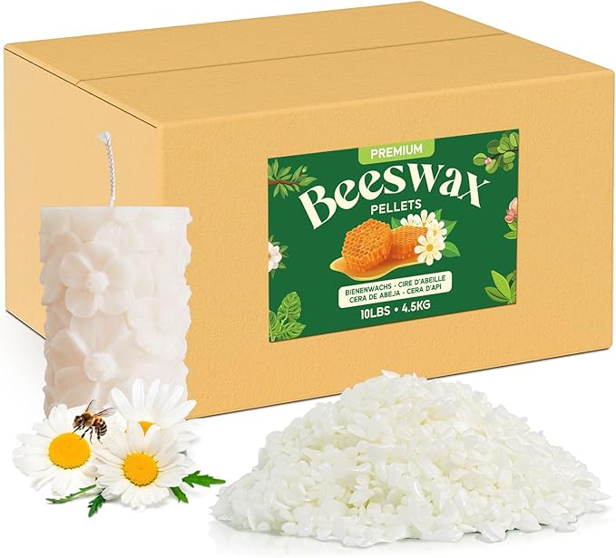 NORVENCE Beeswax Pellets 10LB, Pure & Natural White Beeswax for Candle Making, DIY Skin Care, Lip Balm, Soap, Lotion, Creams & Wood Polishing – 10LB