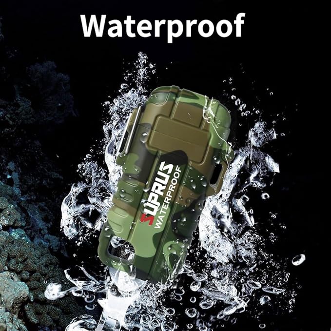 SUPRUS Waterproof Lighter Windproof Lighter Arc Plasma Lighters USB-C Rechargeable with Expandable and Flexible Neck for Outdoor, Camping & Kitchen (Camouflage, 2Packs)