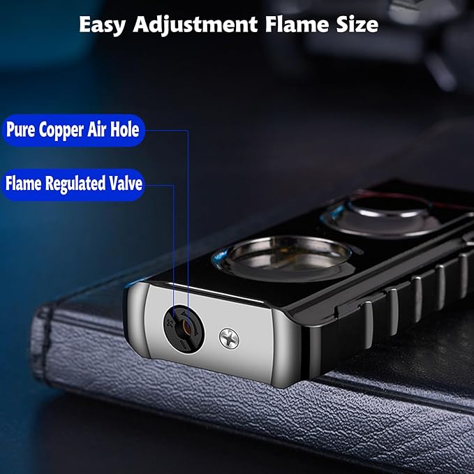 Torch Lighter, Creative Dual Flame Lighter with 6pcs Flint Stone, Windproof Lighter with Visible Fuel Tank, Adjustable Soft Flame and Jet Flame 2 in1,Refillable Butane Lighter for Gifts Men-Ice Black