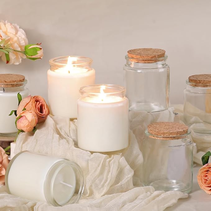 Lanttu 12 Pack Clear Candle Jars for Making Candles, 7.5oz Glass Jars with Wooden Lids and Labels, Candle Making Supplies Candle Containers for Home DIY, Gifts, Table Decor