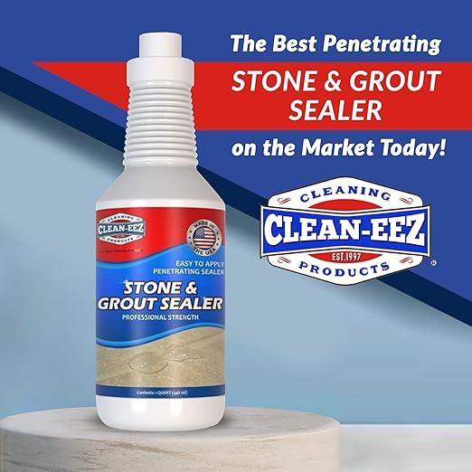 Clean-eez Grout Sealer & Stand-Up Brush Combo: Ultimate Floor Tile & Shower Sealant, Heavy Duty Protection for Kitchen & Bathroom, Safeguard Marble, Ceramic & Granite Surface -32 oz Sealer & Brush Set