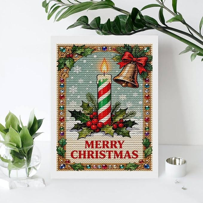 AIVKIEJK Diamond Painting Kits for Adults - Merry Christmas Candle & Holly Accents Painting DIY 5D Full Drill Diamond Dots Paintings with Diamonds Gem Art and Crafts Home Decor 12"x16"