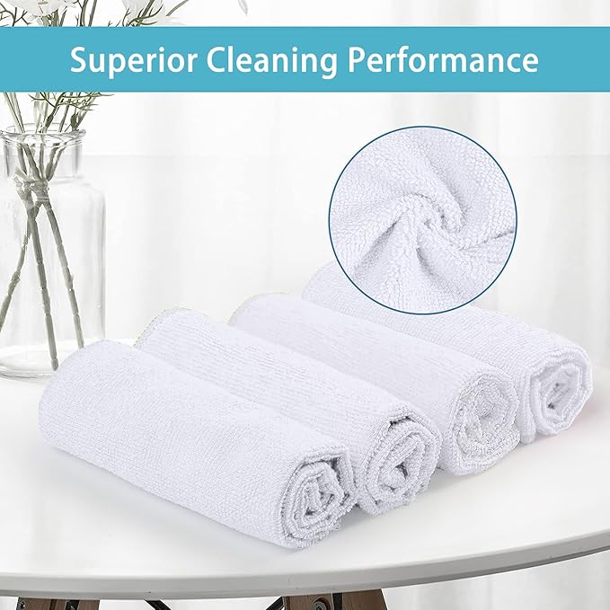 HOMEXCEL White Microfiber Cleaning Cloth 100 Pack, Microfiber Towel for Cars, Lint Free, Scratch-Free, Highly Absorbent, and Cleaning Rags for House, Window and Glass, Cars, TV Screen 11.5 X11.5 inch