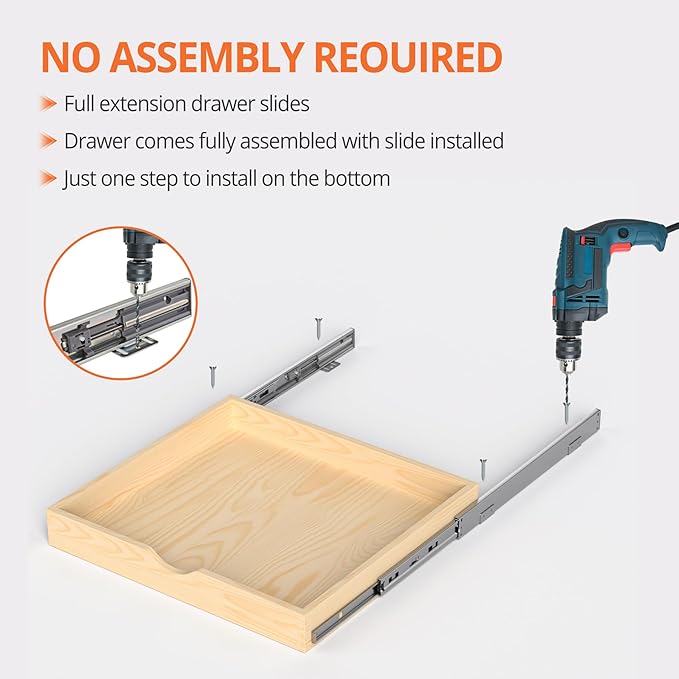 ZOINLIY 27''W X 21''D X 3''H Wooden Pull Out Drawer for Cabinet, Cabinet Organizer for Kitchen, Soft Close Slide Out Shelves, Heavy Duty, Fully Expandable