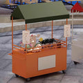 JKGHK Vending Iron Cart with Canopy, 4-Wheel Portable Mobile Dining Market Stall, Outdoor Dining Carts Market Stall, for Street Food, Handicrafts, Snacks(Orange,100cm/39.3in)