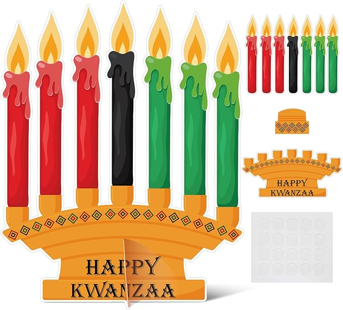 Motipuns 36 Pcs Happy Kwanzaa Craft Kit Make Your Own Candles DIY Kwanzaa Kinara Sign African Heritage Holiday Party Favors Decor for Family School Activity Party Supplies