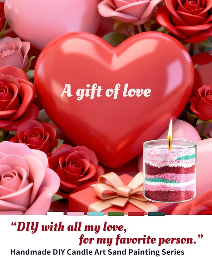 DIY Pearled Candle Sand Kit -11 Oz Sand Wax Beads (6 Colors), 2x10ml Scented Essential Oils, 4 Reusable Wicks, Glass Cup & Spoon, Handmade Candle Craft Gift Set for Women Mom Girlfriend