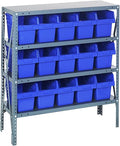 Quantum Storage Systems 1239-SB802BL Solid Heavy Duty 4 Shelves 15 STORE-MAX Blue Bins 39" H x 36" W x 12" D