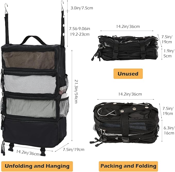 TABITORA Travel Luggage Organizer Hanging Packing Cubes Portable Hanging Shelves Carry on Closet for Suitcase with 2 Hooks,Collapsible(Black,M)