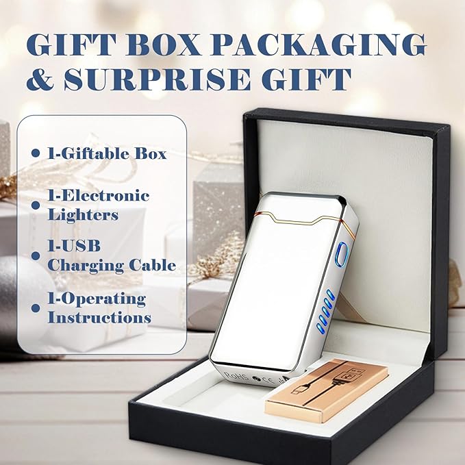 BABOBIU Rechargeable Electric Lighter,Windproof USB Arc Lighter with Safe Design,Vintage Style High-Power Encendedor for Candles,BBQs,and More,Durable & Portable Electric Lighters Rechargeable(Silver)