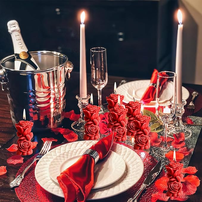 Rose Pillar Candle Silicone Molds Valentine 3D Rose Pillar Bouquet Soap Mold Flower Resin Concrete Mould DIY Mold for Valentines Anniversary Wedding Halloween Party Table Home Décor
