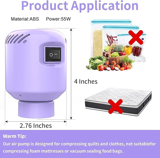 Vacuum Pump for Storage Bags Electric Pump for Vacuum Storage Bags Space Saver Bag Portable Electric Pump