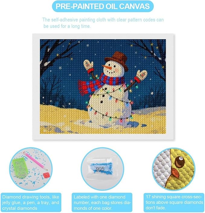 AIVKIEJK Diamond Painting Kits for Adults - Christmas Winter Snowman & Twinkling Painting DIY 5D Full Drill Diamond Dots Paintings with Diamonds Gem Art and Crafts Home Decor 12"x16"