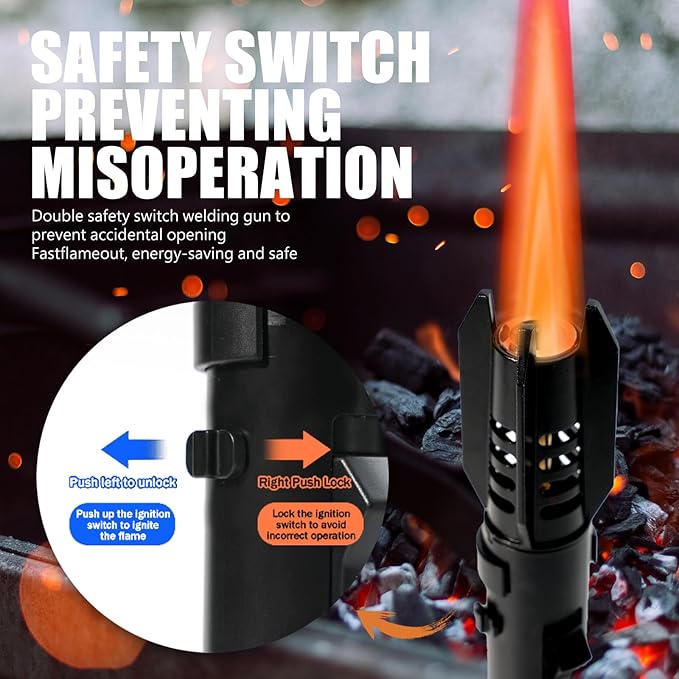 Butane Torch Lighter Cooking Torch Refillable Windproof Firelighter Bright Fire Lighter Christmas Stocking Stuffer Gifts for Men Dad, Blue Red Flame Adjustable Jet Flame for BBQ (Gas Not Included)