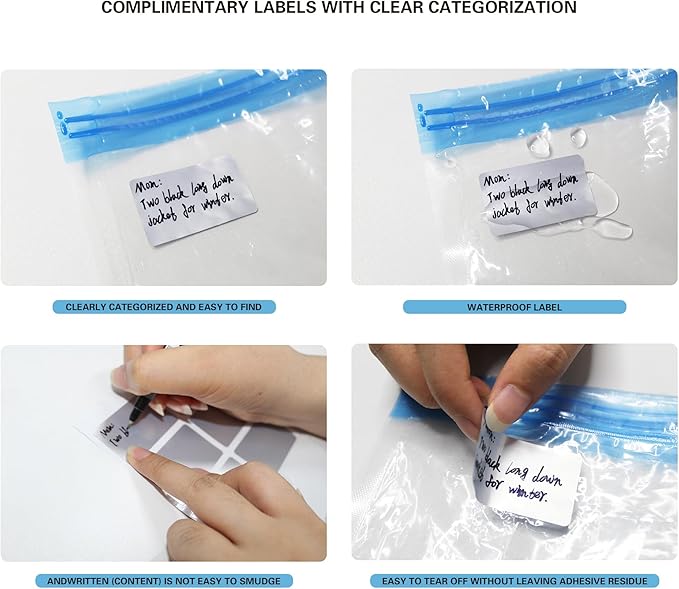 Vacuum Compression Storage Bags Set with Manual Pump Labels and Pen Travel Vacuum Bags for Luggage Space Saver Vacuum Storage Bags 16 Pack Includes Small Medium Large Jumbo Sizes