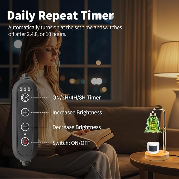 Candle Warmer Lamp with Timer & Dimmer, Adjustable Height Flower Candle Warmer for Jar Candles, Flameless Wax Melter with 2 Bulbs, Home Decor, Christmas, Birthday, Valentine's Gift for Women (Green)