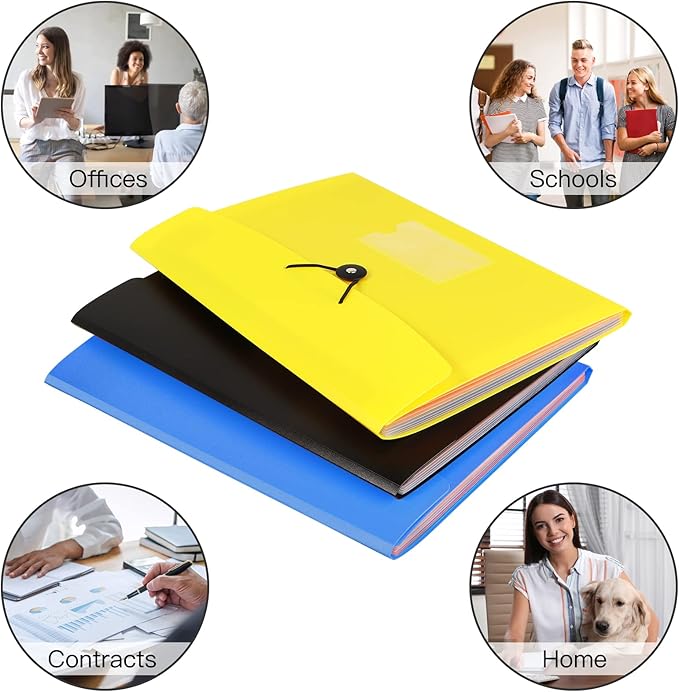 7 Pocket Accordian File Folders, Expanding File Folder A4 Letter Size Paper Portable Document Organizer-Yellow