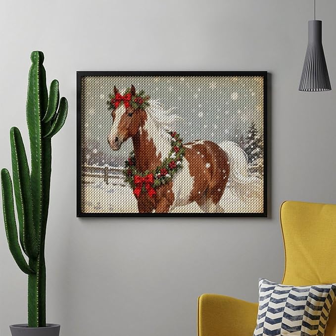 AIVKIEJK Diamond Painting Kits for Adults - Christmas Festive Holiday Horse with Snowy Mane Painting DIY 5D Full Drill Diamond Dots Paintings with Diamonds Gem Art and Crafts Home Decor 12"x16"