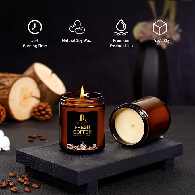 Fresh Coffee Candles, Coffee Scented Candle, Natural Soy Candles for Home Scented, Long Lasting with 50 Hour Burn Time, Gifts for Men Women