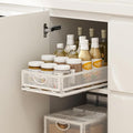 Pull Out Cabinet Organizer, No Drill Adhesive Sliding Drawers for Kitchen, Metal Mesh Wire Storage Shelf for Pantry & Under Sink, White (9.6" W x 15.7" D x 3.9" H)