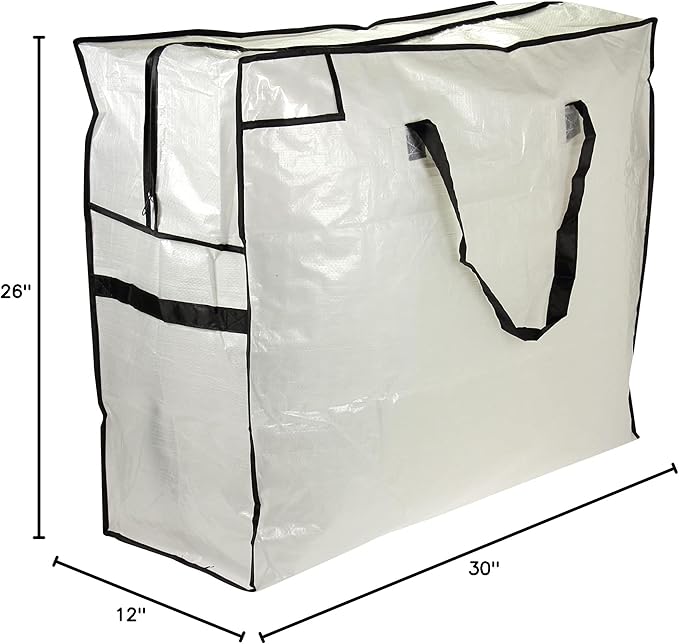 Household Essentials 2622 MightyStor Large Storage Bag with Handles | Clothing and Linen Storage Bag | White Tarp with Black Trim (Pack of 12)