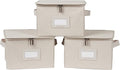 Covermates Keepsakes Zip-Top Storage Box Set, 3 Pack Heavy Duty Polyester Organizer Bins, Stackable Design, ID Window, Reinforced Handles, Closet Home Storage, Beige Heather