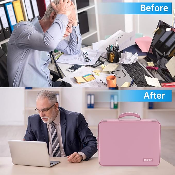 ENGPOW Fireproof File Organizer Bag with 13 Colorful Pockets Accordion File Folder,5200℉ Document Organizer Box with Lock&Labels,Multi-Layer Portable Home Safe Storage for Important Documents,Pink