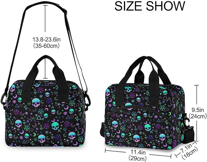 CBBYY Magic Skull Lunch Bags for Women Men, Reusable Insulated Lunch Box, Adjustable Shoulder Straps Tote Lunch Bag for Work Picnic School
