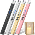 LcFun 4 Pack Candle Lighter Electric USB Rechargeable Plasma Arc Lighter with Safety Lock, Windproof Flameless Long Matches for Candle, Grill, BBQ, Camping Gifts for Women