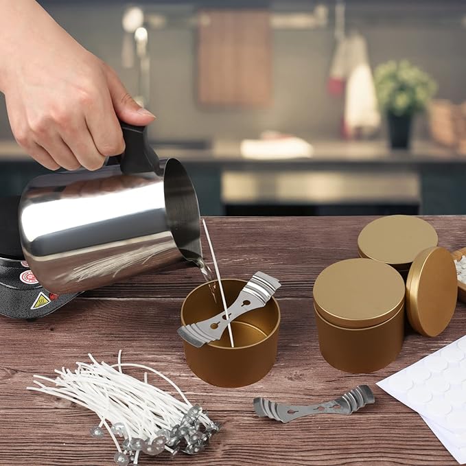 BBAXI Candle Making Kit with Electronic Hot Plate,Candle Wax Melter for Melting,Including Pouring Pot, Hot Plate,2lb Soy Wax,Stain Spoon,Cotton Wicks,Center Devices,Wick,Thermometer.