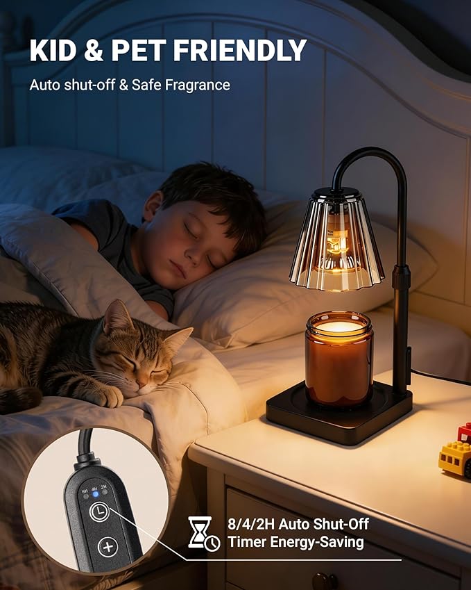 Candle Warmer Lamp with Timer & Dimmer, Birthday Gifts for Women Mothers Day, Height Adjustable Shatterproof Electric Wax Melt Warmer for Jar Candles, Modern Candle Lamp for Home Decor, With 2 Bulbs