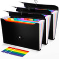 3Pcs Expanding File Folder, 13 Pockets Accordion File Holder Organizer, A4 Letter Size Paper Document Receipt Organizer Accordian Filing Folder for Classroom, Home, Office and Travel