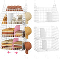 SWTYMIKI Hanging Closet Organizer Storage - 4 Tier Metal Stackable Hanging Closet Shelves with Dividers and S Hooks, Foldable Clothes Shelves for Clothes, Pants, Shoes, Coat, Hats Clutches Accessories