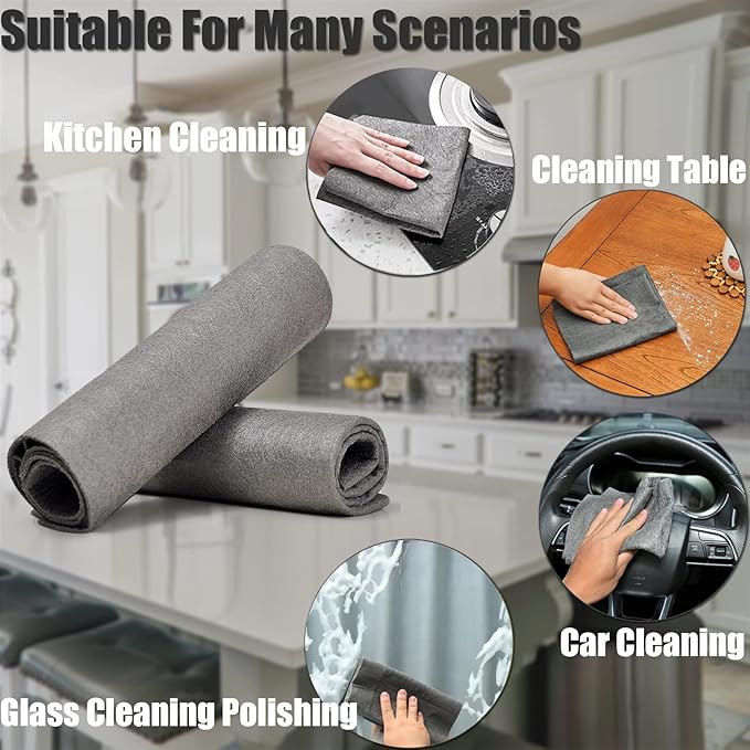 8 Packs Thickened Magic Cleaning Cloth, 2024 New Microfiber Cleaning Cloths, All-Purpose Lint Free Cloth, Reusable Microfiber Towels, Streak Free Rags for Window,Mirror,Glass,Car,Kitchen-Grey
