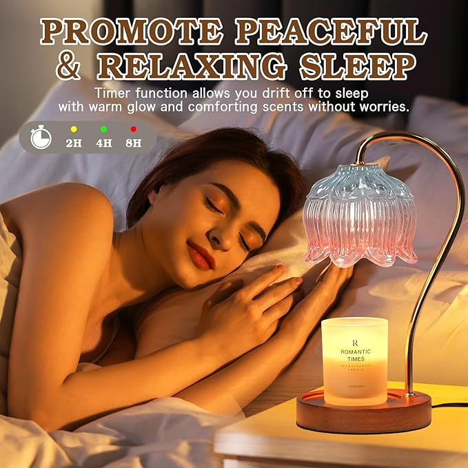 Funistree Dimmable Candle Warmer Lamp with Timer, Electric Candle Warmer Lamp, Women Birthday Gifts, Flower Candle Lamp Warmer for Family, Pink Blue Fragrance Candle Lamp for Modern Office Desk Decor
