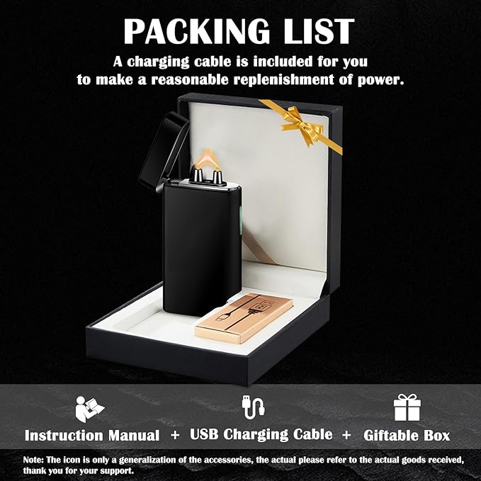 Electric Lighter Rechargeable USB C Plasma Arc Lighter Big Flame Electronic Lighters Metal Windproof Unique Pocket Lighters Box for Holiday, Friends, Family (Ice Black)