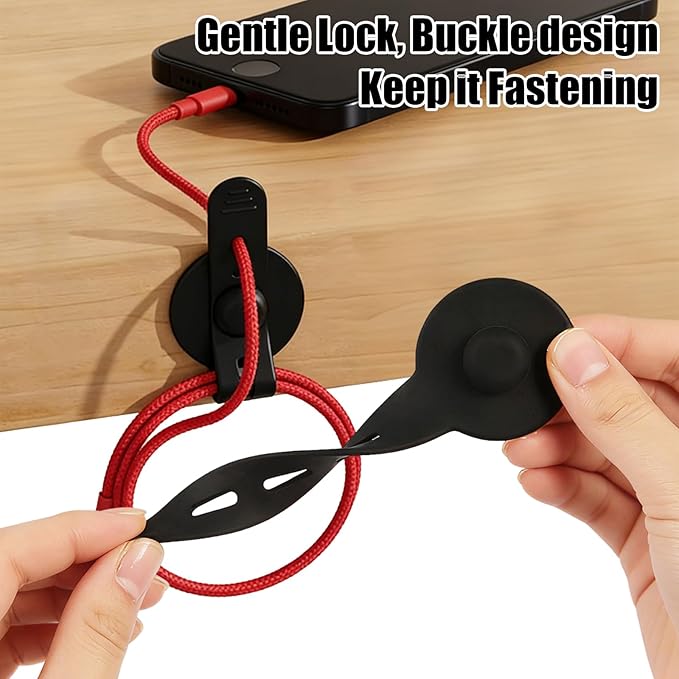 8Pcs Silicone Cable Straps, Self Adhesive Cable Management Under Desk, Reusable Cable Clip, Wire Organizers for Cords, Cord Holder for Home, Kitchen, Office, Bedroom, Car (Black)