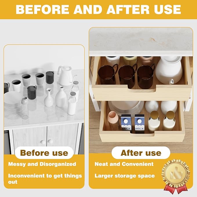 Pull Out Cabinet Organizer, 26''W×21''D×16''H Soft Close Slide Out Wooden Pull out Drawers, Double Tier Slide out Wood Cabinet Organizer, for Base Cabinet Organization in Kitchen, Pantry, Bathroom