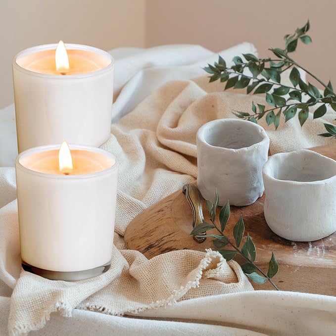 10 OZ Thick Candle Jars for Making Candles 15 Pcs, Empty Jars with Wood Lids for Candle Making, Sample Container, Inner White